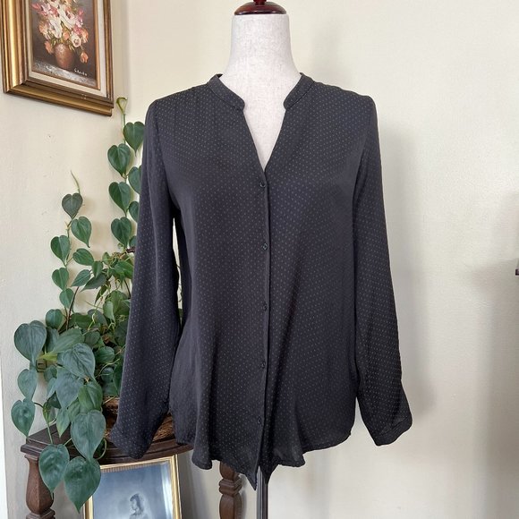 H&M Charcoal Gray Polka Dot Button Down Top Blouse sz 4 - Picture 1 of 5